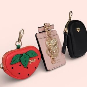 🍓 Juicy Couture Keychain Pouch Bundle | Strawberry, Bling Heart ID & Black Zip 🍓